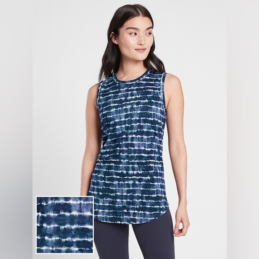 Athleta Printed Breezy Tank Blue Stripes Tie-Dye M Tall
